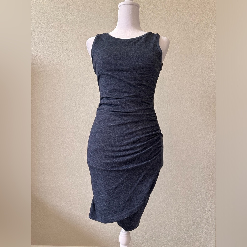 Leith ruched body-con tank dress in navy heather, size XS